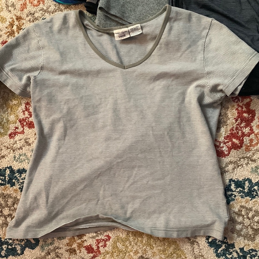 green and white stripe shirt large